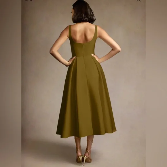 NEW WITH TAGS! AZAZIE OLIVIA MOSS GREEN PLEATED MIDI DRESS - Picture 5 of 5